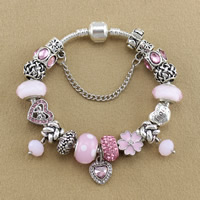 Zinc Alloy European Bracelets, with brass chain & Rhinestone Clay Pave & Crystal & Lampwork, plated, charm bracelet & snake chain & for woman & enamel & faceted & with rhinestone 