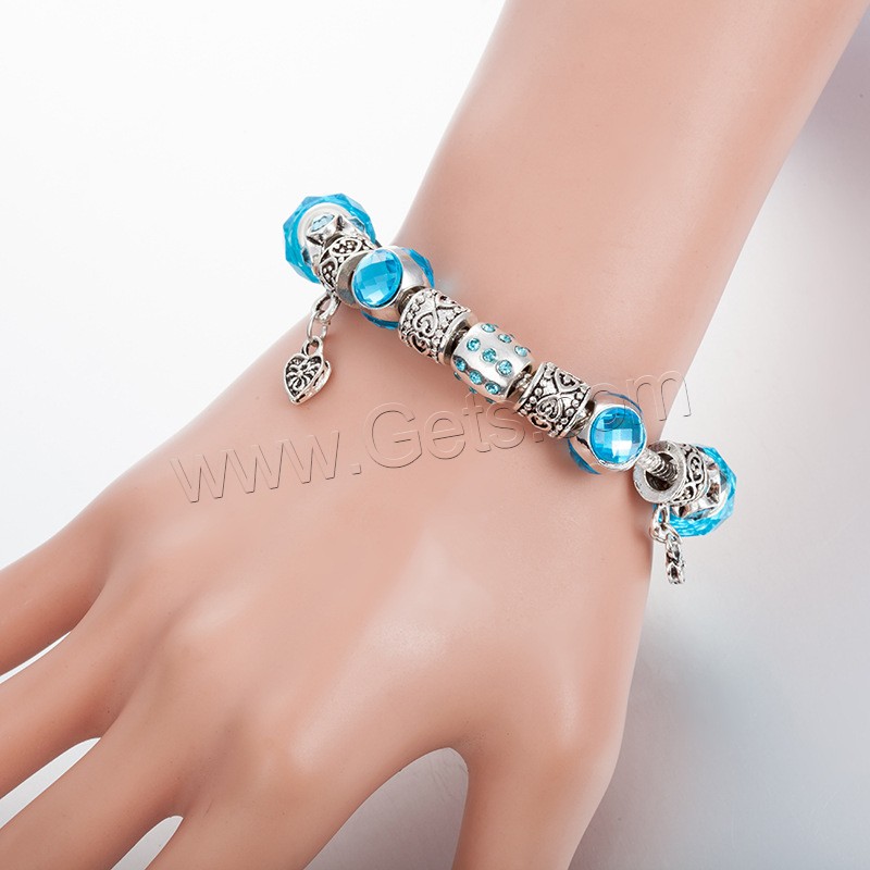 Zinc Alloy European Bracelets, with brass chain & Crystal, plated, charm bracelet & different length for choice & snake chain & for woman & faceted & with rhinestone, Sold By Strand