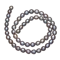 Perlas Arroz Freshwater, Perlas cultivadas de agua dulce, Negro, 6-7mm, agujero:aproximado 0.8mm, longitud:aproximado 15 Inch, Vendido por Sarta