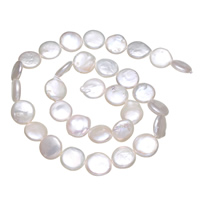 Pièce de culture des perles d'eau douce, perle d'eau douce cultivée, bouton, naturel, blanc, 11-12mm Environ 0.8mm Environ 14.5 pouce, Vendu par brin