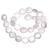Pièce de culture des perles d'eau douce, perle d'eau douce cultivée, bouton, naturel, blanc, 14mm Environ 0.8mm Environ 14.5 pouce, Vendu par brin