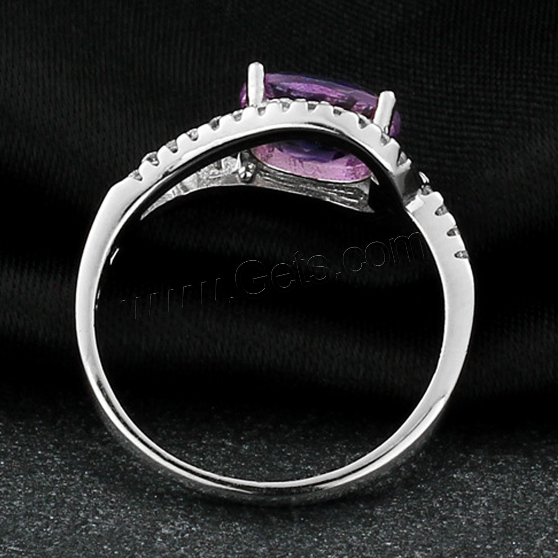 Cubic Zirconia Micro Pave Sterling Silver Finger Ring, 925 Sterling Silver, with Amethyst, different size for choice & micro pave cubic zirconia & for woman & faceted, 8mm, Sold By PC