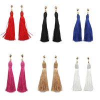Fashion Tassel Earring, Nylon Cord, stainless steel post pin, gold color plated, for woman [