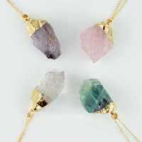 Natural Quartz Pendants, with Brass, gold color plated Approx 2-3mm 