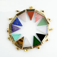 Mixed Gemstone Pendants, with brass bail, Triangle, gold color plated Approx 2-3mm 