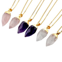 Mixed Gemstone Pendants, with brass bail, gold color plated Approx 2-3mm 