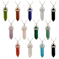 Mixed Gemstone Pendants, with brass bail, pendulum, platinum color plated Approx 2-3mm 