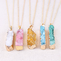 Agate Sweater Chain Necklace, Ice Quartz Agate, with Brass, druzy style & oval chain & for woman, mixed colors Approx 27.5 Inch 
