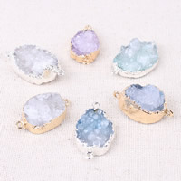 Ice Quartz Agate Connector, with Brass, druzy style & 1/1 loop, mixed colors, 15mm-20mm Approx 2mm 