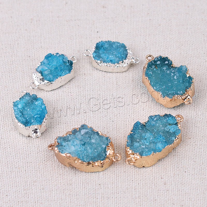 Ice Quartz Agate Connector, with Brass, druzy style & different size for choice & 1/1 loop, mixed colors, Hole:Approx 2mm, 5PCs/Bag, Sold By Bag