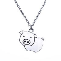 Unisex Necklace, Zinc Alloy, Pig, platinum color plated, oval chain & enamel, lead & cadmium free Approx 19.5 Inch 