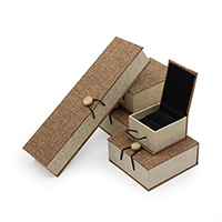 Velvet Jewelry Set Box, Wood, with Flocking Fabric & Linen 