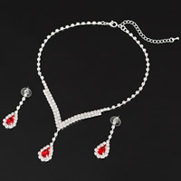 Rhinestone Zinc Alloy Jewelry Set, earring & necklace, stainless steel post pin, platinum color plated, for woman & with rhinestone, lead & cadmium free, 45mm, 57mm Approx 16 Inch 