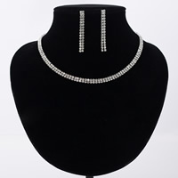Rhinestone Zinc Alloy Jewelry Set, earring & necklace, stainless steel post pin, platinum color plated, for woman & with rhinestone, lead & cadmium free, 60mm, 56mm Approx 18 Inch 