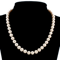 Natural Freshwater Pearl Necklace, Round, for woman, white, 9-10mm Approx 18 Inch 
