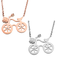 Stainless Steel Jewelry Necklace, Bike, plated, oval chain & for woman & with rhinestone 1.5mm Approx 16 Inch 