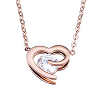 Stainless Steel Jewelry Necklace, Heart, rose gold color plated, oval chain & for woman & with rhinestone 1.5mm Approx 16 Inch 