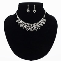 Rhinestone Zinc Alloy Jewelry Set, earring & necklace, stainless steel post pin, platinum color plated, for woman & with rhinestone, lead & cadmium free, 33mm, 30mm Approx 16 Inch 