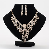 Rhinestone Zinc Alloy Jewelry Set, earring & necklace, stainless steel post pin, plated, for woman & with rhinestone lead & cadmium free, 450mm Approx 17.5 Inch 