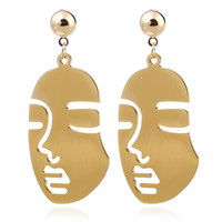 Edelstahl Tropfen Ohrring, Aluminium, Edelstahl Stecker, Gesicht, goldfarben plattiert, für Frau, 32x75mm, verkauft von Paar