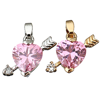 Cubic Zirconia Brass Pendants, Heart, plated, with cubic zirconia Approx 