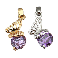 Cubic Zirconia Brass Pendants, Butterfly, plated, with cubic zirconia Approx 
