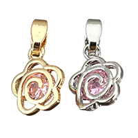 Cubic Zirconia Brass Pendants, Flower, plated, with cubic zirconia Approx 