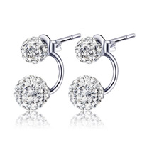 Clay Pave Split Earring, with 925 Sterling Silver, for woman & with rhinestone, 6mm, 8mm 