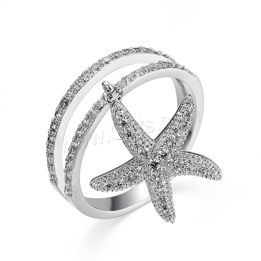Cubic Zirconia Micro Pave Brass Finger Ring, Starfish, platinum plated, Unisex & different size for choice & micro pave cubic zirconia, nickel, lead & cadmium free, Sold By PC