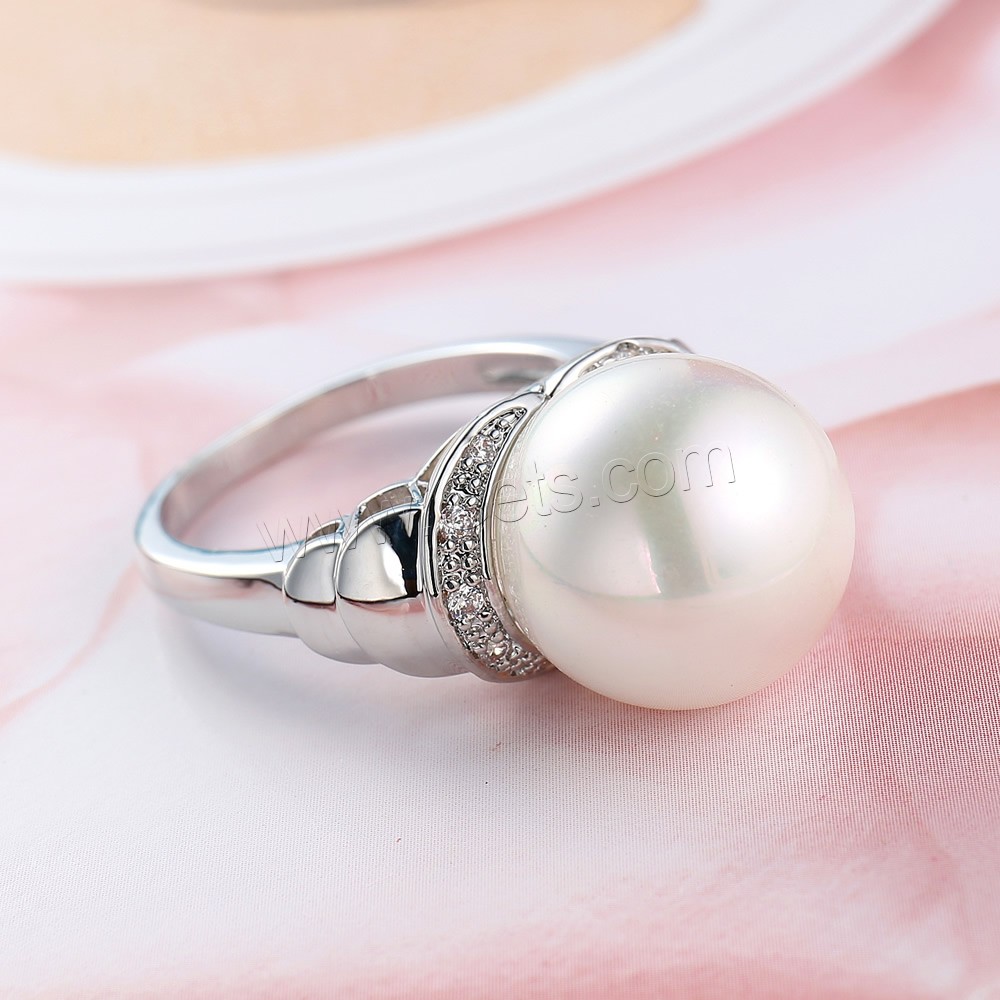 Unisex Finger Ring, Brass, with Glass Pearl, platinum plated, different size for choice & with cubic zirconia, nickel, lead & cadmium free, Sold By PC