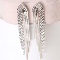 Fashion Tassel Earring, Zinc Alloy, stainless steel post pin, platinum color plated, for woman & with rhinestone, lead & cadmium free 