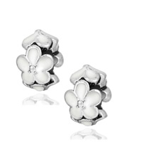 Enamel Zinc Alloy European Beads, Flower, antique silver color plated, without troll, lead & cadmium free, 10-15mm Approx 4-4.5mm 