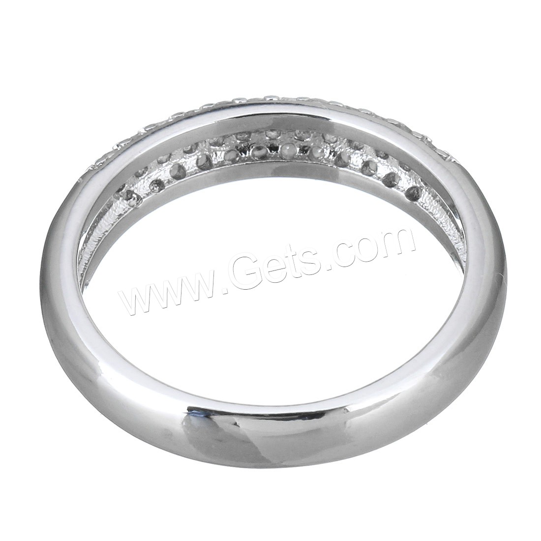 Zircon pavent l'anneau en laiton de doigt, Plaqué de platine, normes différentes pour le choix & pavé de micro zircon & pour femme, 4mm, Vendu par PC