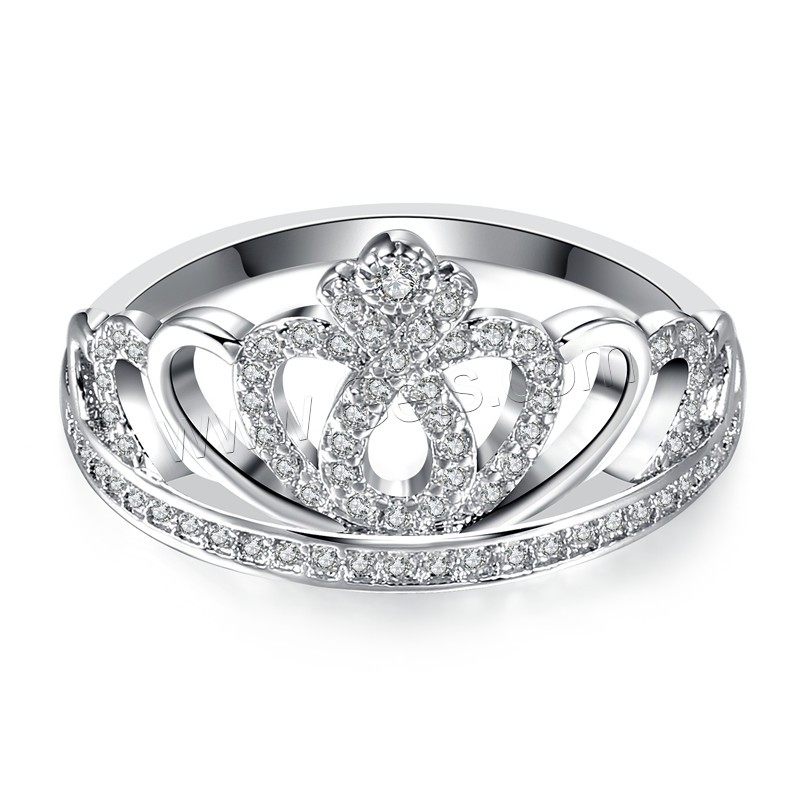 Латунное кольцо с стразами, Латунь, Корона, покрытый платиной, разный размер для выбора & Женский & с кубическим цирконием & отверстие, 9mm, 2mm, продается PC