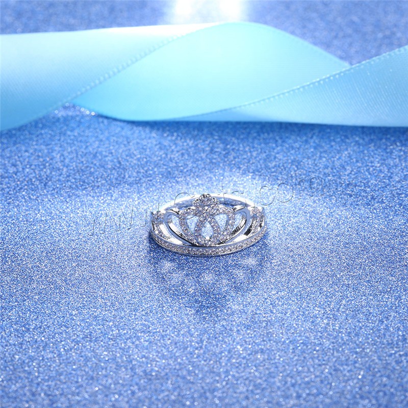 Латунное кольцо с стразами, Латунь, Корона, покрытый платиной, разный размер для выбора & Женский & с кубическим цирконием & отверстие, 9mm, 2mm, продается PC