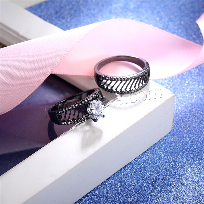 Brass Ring Set, with Glass, plumbum black color plated, Unisex & different size for choice & with cubic zirconia, 7mm, 8mm, 2PCs/Set, Sold By Set