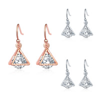 Brass Drop Earring, Triangle, plated, flower cut & for woman & with cubic zirconia nickel, lead & cadmium free 
