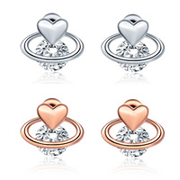 Brass Stud Earring, Heart, plated, for woman & with cubic zirconia nickel, lead & cadmium free 