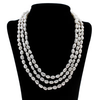Пресноводные перлы ожерелье цепи свитера, Пресноводные жемчуги, Женский & 3-нить, белый, 7-9mm, длина:Приблизительно 20 дюймовый, продается Strand