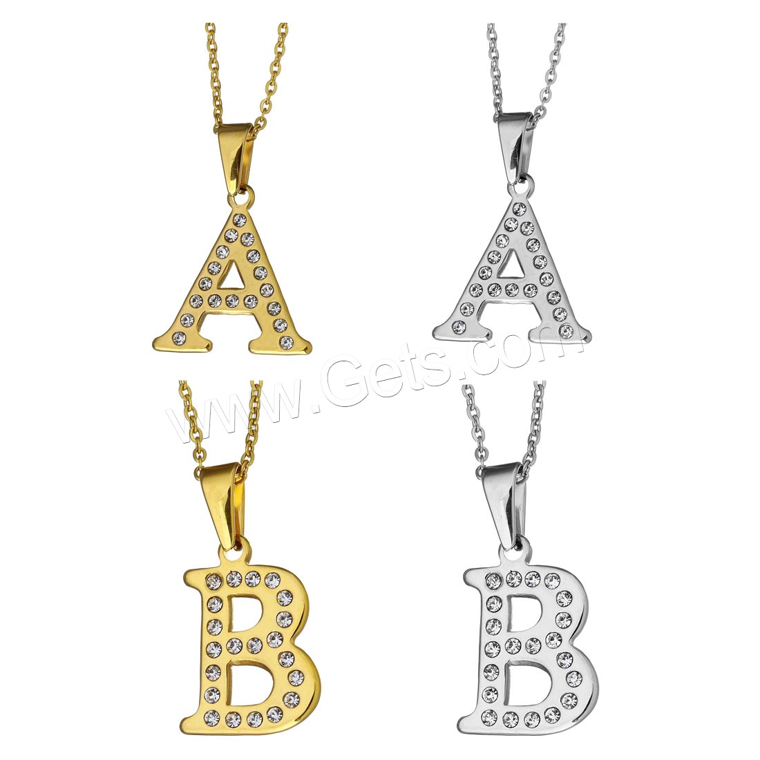 Stainless Steel Jewelry Necklace, Letter, plated, different styles for choice & for woman & with rhinestone, more colors for choice, 19-35x26-35mm, 2mm, Length:Approx 18 Inch, Sold By Strand