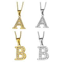 Stainless Steel Jewelry Necklace, Letter, plated & for woman & with rhinestone 19-35x26-35mm, 2mm Approx 18 Inch 