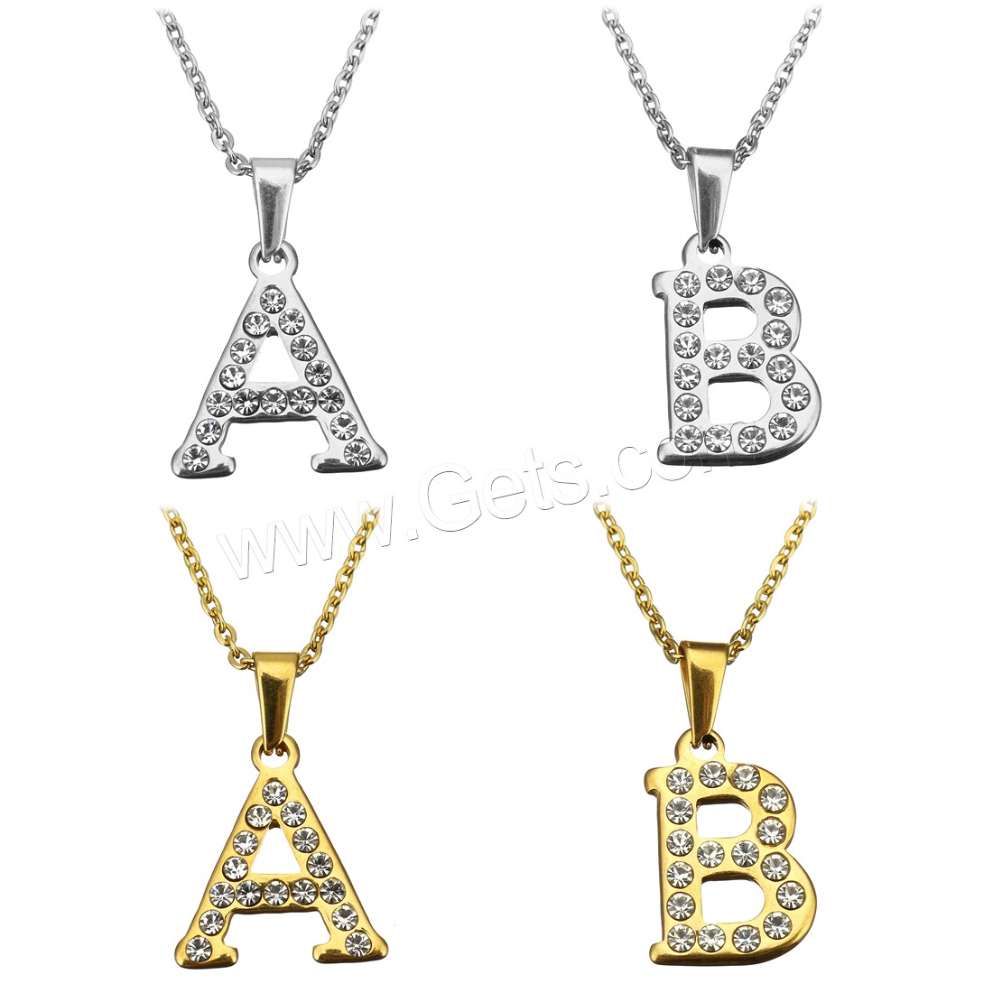 Stainless Steel Jewelry Necklace, Letter, plated, different styles for choice & for woman & with rhinestone, more colors for choice, 7-21x19-22mm, 2mm, Length:Approx 18 Inch, Sold By Strand