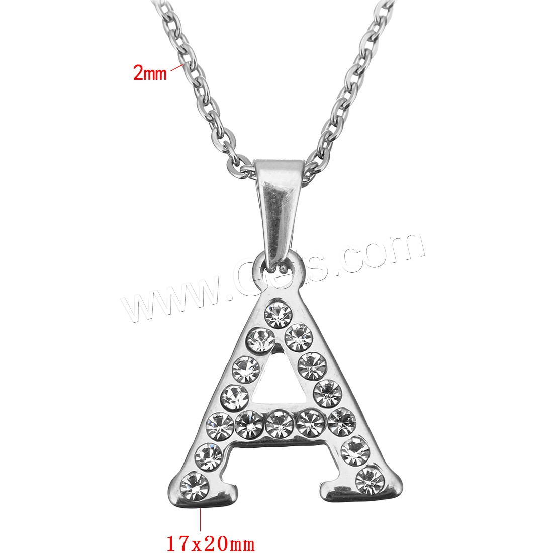 Stainless Steel Jewelry Necklace, Letter, plated, different styles for choice & for woman & with rhinestone, more colors for choice, 7-21x19-22mm, 2mm, Length:Approx 18 Inch, Sold By Strand