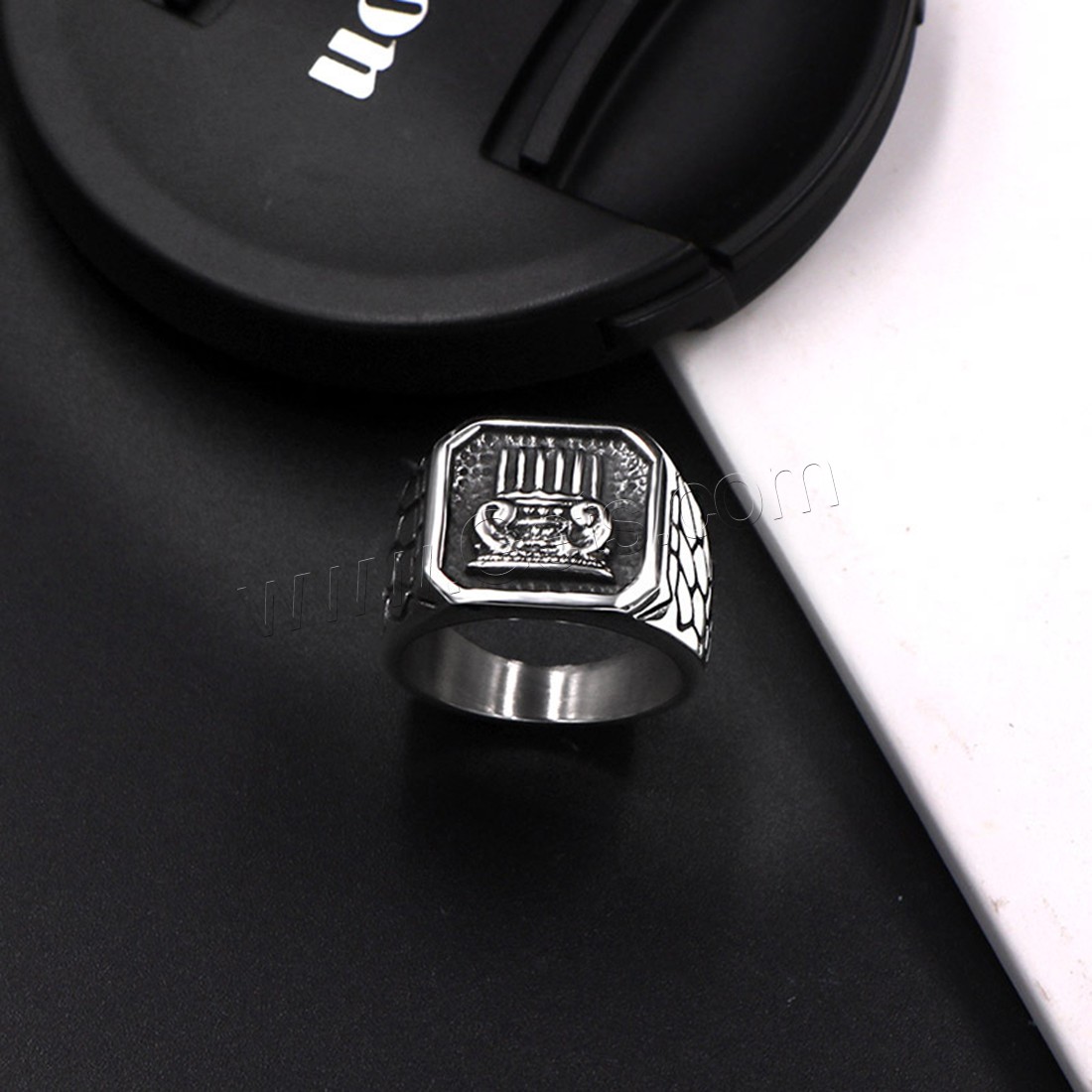 Титан Сталь палец кольцо, титан, Мужская & разный размер для выбора & чернеют, 15.5mm, продается PC