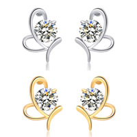 Cubic Zircon Brass Earring, Butterfly, plated, with cubic zirconia nickel, lead & cadmium free, 8-15mm 