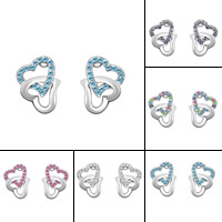 Brass Stud Earring, Heart, platinum color plated, with rhinestone nickel, lead & cadmium free 