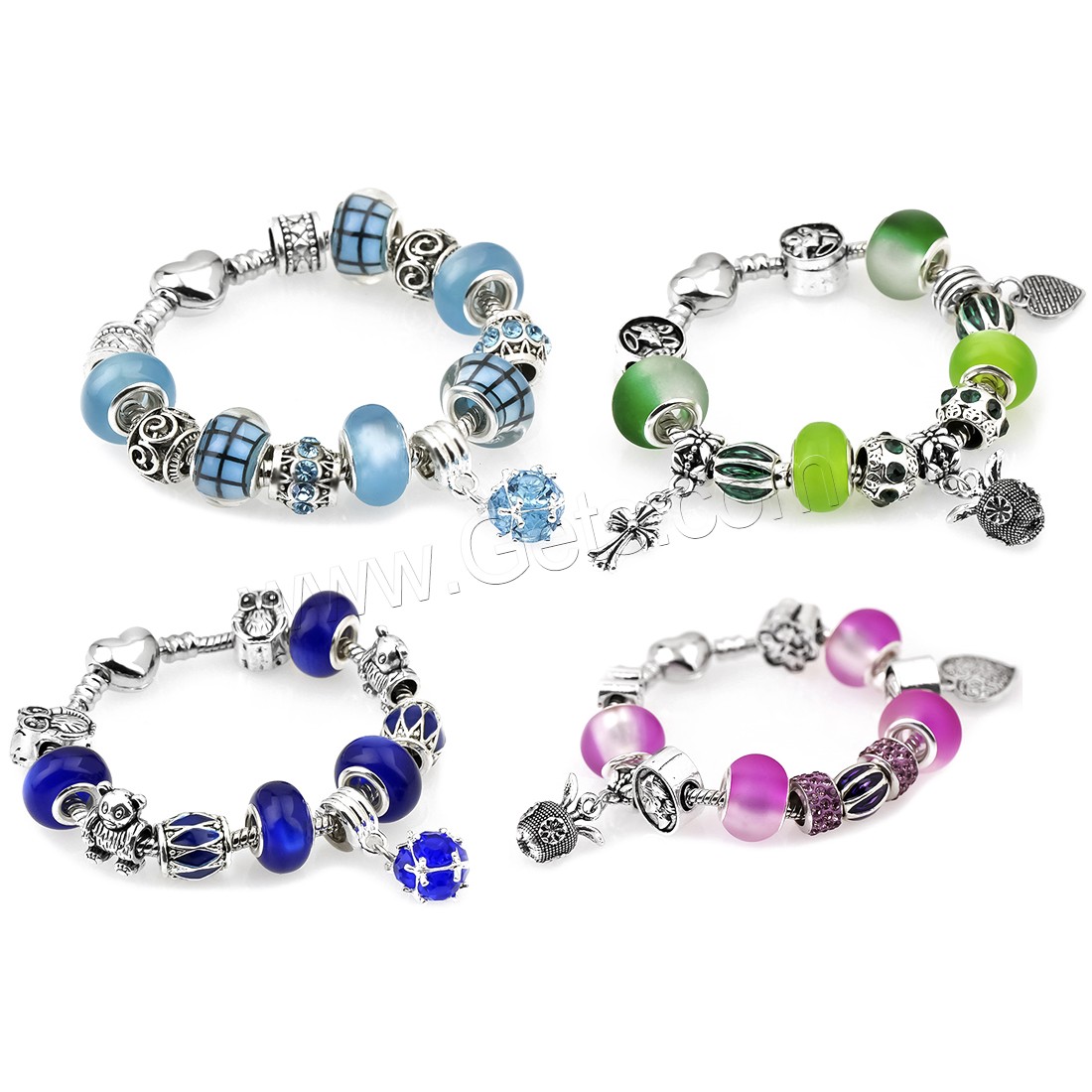 Zinc Alloy European Bracelets, with Crystal, plated, charm bracelet & different length for choice & snake chain & different styles for choice & radiation protection & for woman, 10mm, Sold By Strand