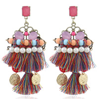 Fashion Tassel Earring, Nylon Cord, with ABS Plastic Pearl & Zinc Alloy & Acrylic, stainless steel post pin, for woman, 10-40mm 