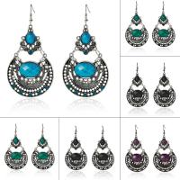 Resin Zinc Alloy Earring, with Resin, iron earring hook, antique silver color plated, for woman & faceted & with rhinestone lead & cadmium free 