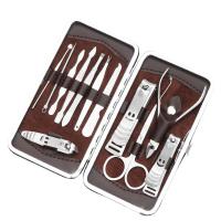 Manicure Set, Stainless Steel, double pick beauty tool & eyebrow scissor & exfoliating scissors & acne needle & eyebrow tweezers​ & earpick & nail file & nail clipper & exfoliating knife, with PU Leather, Rectangle 